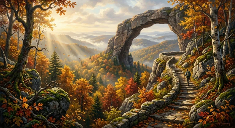 A Cinematic Painterly Landscape Of An Ancient Mountain Fores...