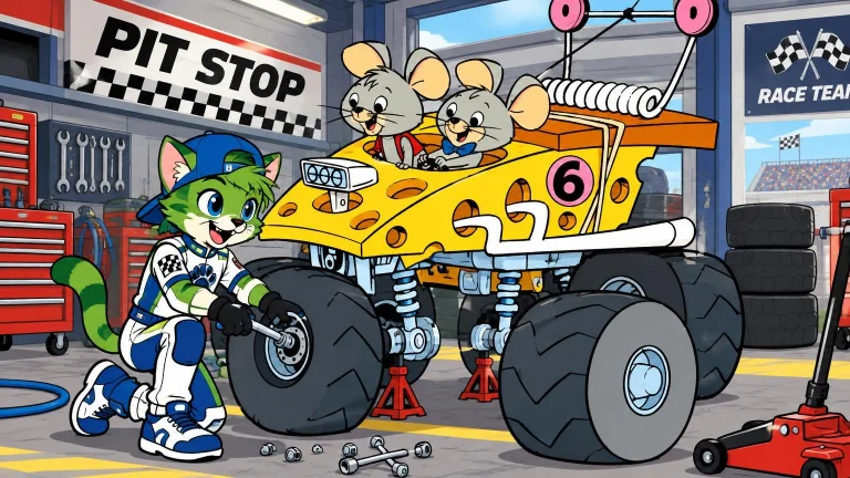 2d Art Style, Pit Stop Garage Background, Young Boy Cat Kibi...