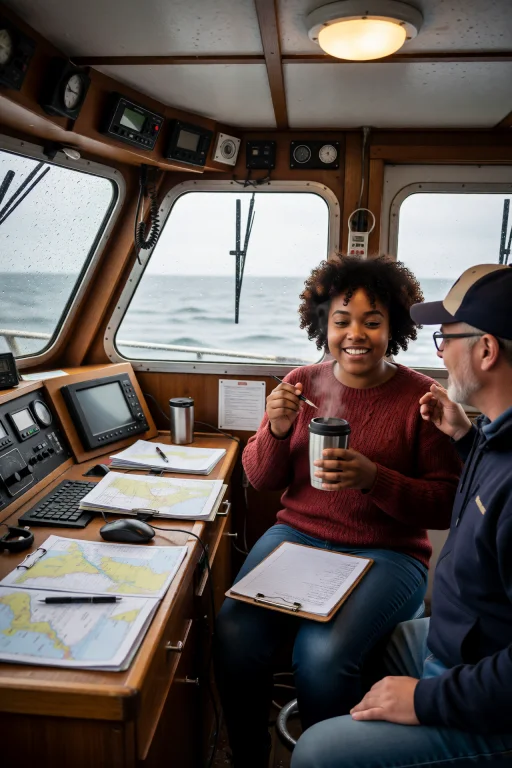 Nylajones, Inside The Cramped Wheelhouse Of A Fishing Boat,...