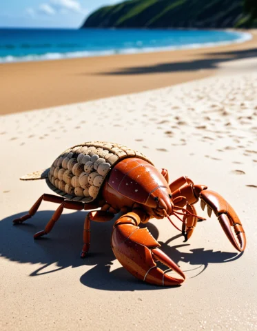 A Cork Seaside Resort Where A Monumental Cork Lobster Relaxe... — SDXL AI Prompt: A cork seaside resort where a monumental cork lobster relaxes on a tiny cork dec...