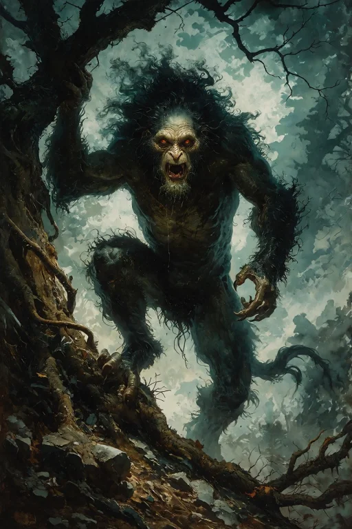 A Scary Monster, Furry Creature, Old Dead Tree, Midnight, Ho...