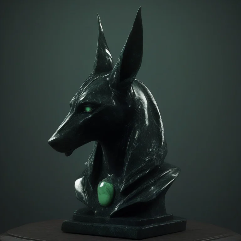Prompt Anubis Bust Carved From A Single Block Of Dark Obsidi...