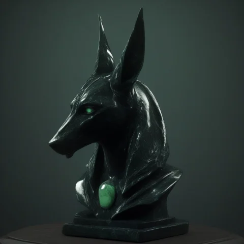 Prompt Anubis Bust Carved From A Single Block Of Dark Obsidi... — SDXL AI Prompt: Prompt: Anubis bust carved from a single block of dark obsidian and polished jad...