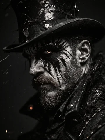 Side Profile Studio Portrait Of A Rugged Man In His Late 30s... — Stable Diffusion AI Prompt: Side profile studio portrait of a rugged man in his late 30s, wearing a tall dar...