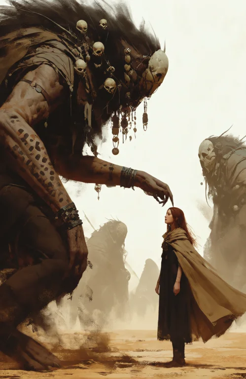 A Massive, Hulking Creature Dominates The Left Foreground, L...