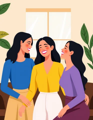 Aidmahyperrealism, A Minimalist Digital Illustration Showing... — Stable Diffusion AI Prompt: aidmaHyperrealism, A minimalist digital illustration showing three women laughin...