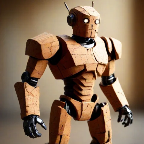 Friendly Robot Plated Entirely In Cork Tiles, Armored Torso... — SDXL AI Prompt: friendly robot plated entirely in cork tiles, armored torso and limbs made of co...