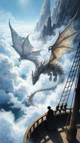 A Breathtaking Aerial Scene. The Central Focus Is A Majestic... — Stable Diffusion AI Prompt: a breathtaking aerial scene. The central focus is a majestic dragon with large,...