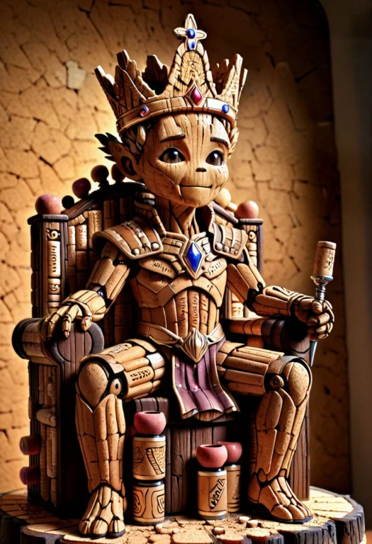 Corkworld, Master Groot Sitting On A Throne Made Of Stacked...