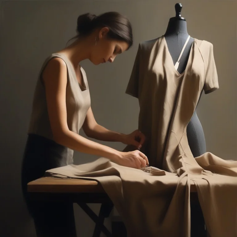 A Tailor Pinning Fabric On A Dress Form, Plein Air Painting,...