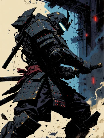 A Powerful Male Armored Ronin Caught In The Exact Instant Be... — Stable Diffusion AI Prompt: A powerful male armored ronin caught in the exact instant before drawing his swo...