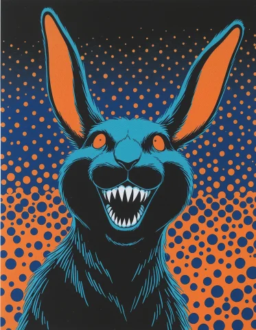 Rabbit, Sharp Teeth, No Humans, Black Theme, Orange Theme, B... — Stable Diffusion AI Prompt: rabbit, sharp teeth, no humans, black theme, orange theme, blue theme, gradient...