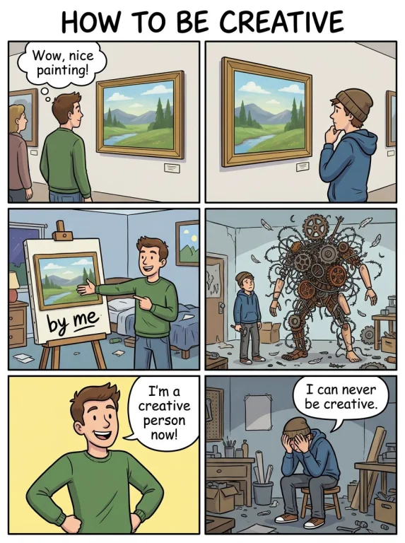 Create A Two Side Comic Comparison On How To Be Creative. Th...