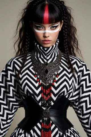 A Portrait Of A Woman With A Striking And Avant-garde Aesthe... — Stable Diffusion AI Prompt: A portrait of a woman with a striking and avant-garde aesthetic, featuring dark,...