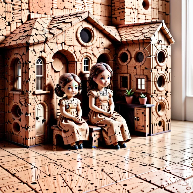 A Cork Doll House With Cork Furniture And A Cork Family In A...
