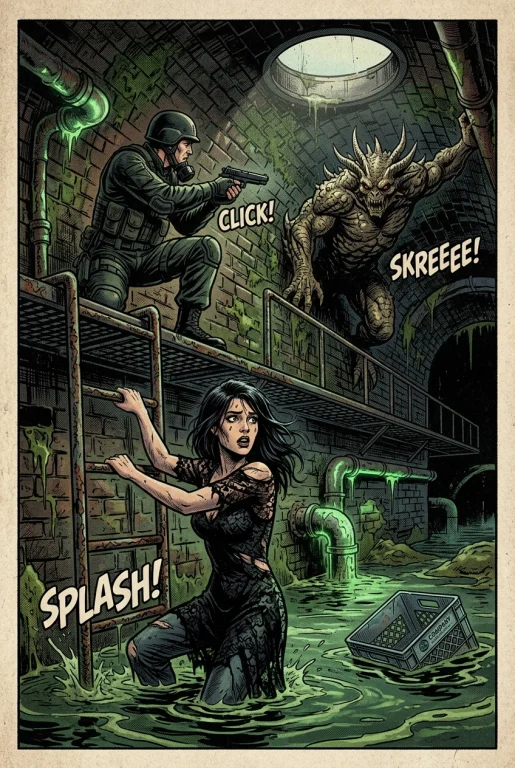 Waist-deep In Murky Green Sewer Water, A Dark-haired Woman I...