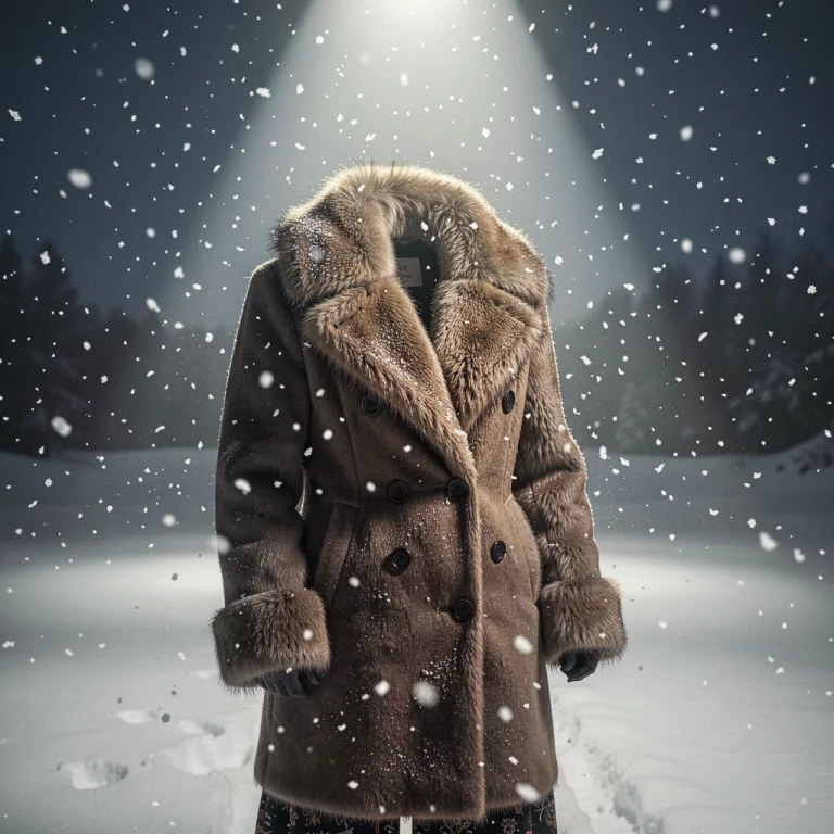 A Fur-trimmed Coat In Falling Winter Snow, Photorealistic, S...