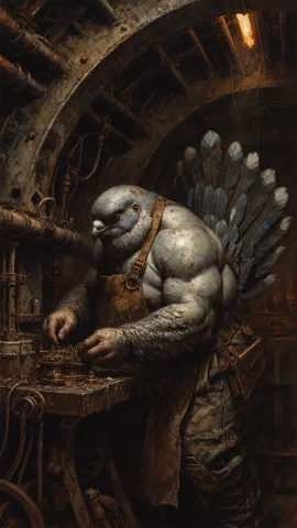 An Adult Anthropomorphic Avian Man, Characterized By A Heavy... — Stable Diffusion AI Prompt: An adult anthropomorphic avian man, characterized by a heavy, pigeon-like anatom...