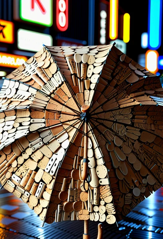 A Umbrella Made Of Cork Material, Cork Texture, Porous, Tan...