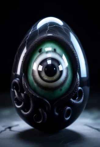 8k, Raw Digital Photo, A Cracked Gemstone Egg Revealing Enor... — SDXL AI Prompt: 8k, Raw digital photo, A cracked gemstone egg revealing enormous eyes and curlin...