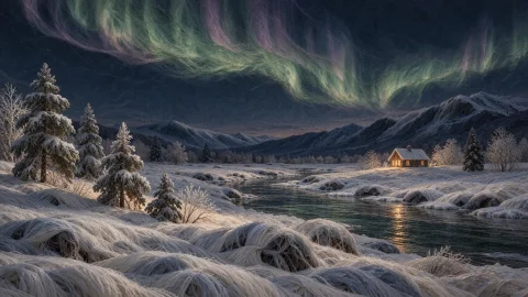 Vtxlumtisse, A Contemplative Winter Panorama Framed In A Bro... — Stable Diffusion AI Prompt: vtxlumtisse, A contemplative winter panorama framed in a broad 16:9 composition,...