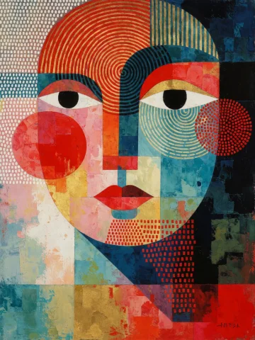 Bradhamel Art Style. A Vibrant Abstract Painting Of A Styliz... — Stable Diffusion AI Prompt: Bradhamel art style.**** A vibrant abstract painting of a stylized human face co...
