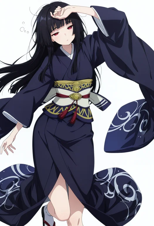 Gl4ssvecnr, 1girl, Black Hair, Long Hair, Blunt Bangs, Red E...
