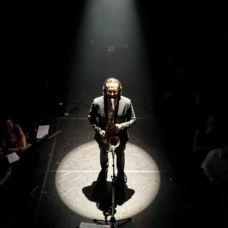 A Jazz Singer Under A Single Stage Spotlight, Dramatic Chiar...