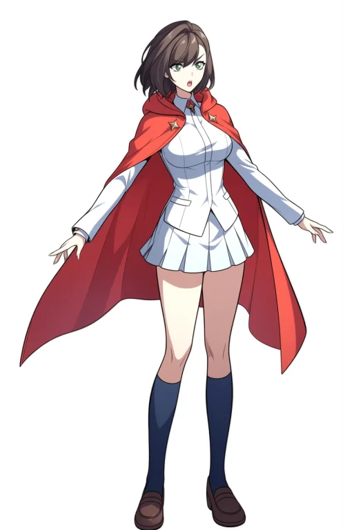 Aiyla Triss, 1girl, Cape, Skirt, Standing, White Uniform, So...