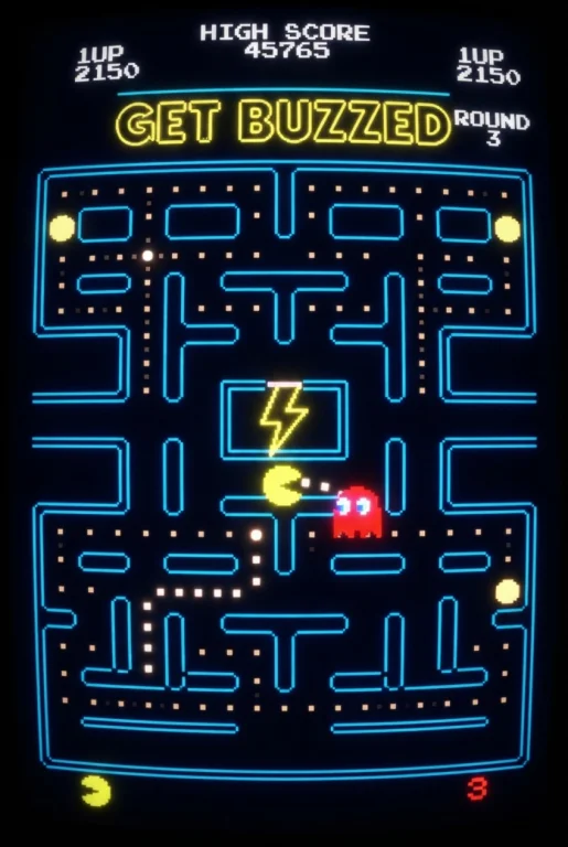 Pac-man Heading Towards The Yellow Lightning Bolt Symbol, Re...