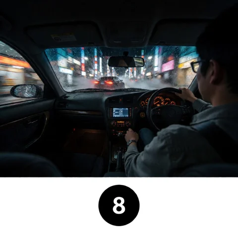 From Inside The Car, Over-the-shoulder Passenger Pov Through... — Stable Diffusion AI Prompt: From inside the car, over-the-shoulder passenger POV through the windshield as a...