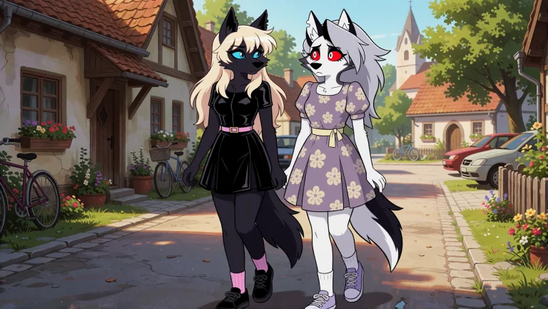 Lisa, Anthropomorphic Black Wolf Girl With Solid Jet-black F...