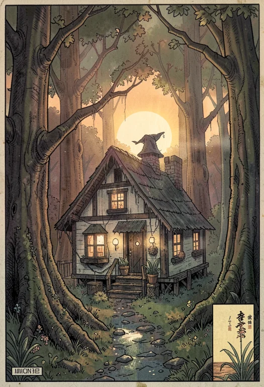 A Witchs Cottage Deep In A Whispering Wood, Retro Futurism,...
