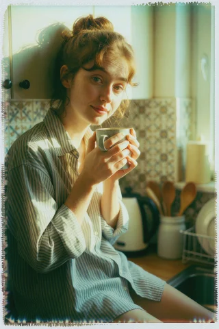 Realism, Polaroid Sx-70 Instant Photograph, Morning Window L... — Stable Diffusion AI Prompt: realism, Polaroid SX-70 instant photograph, morning window light, soft focus, cr...