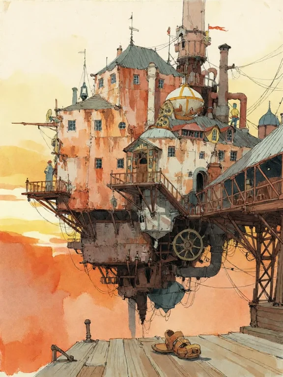Bradhamel Art Style. A Towering, Intricate Steampunk Floatin...