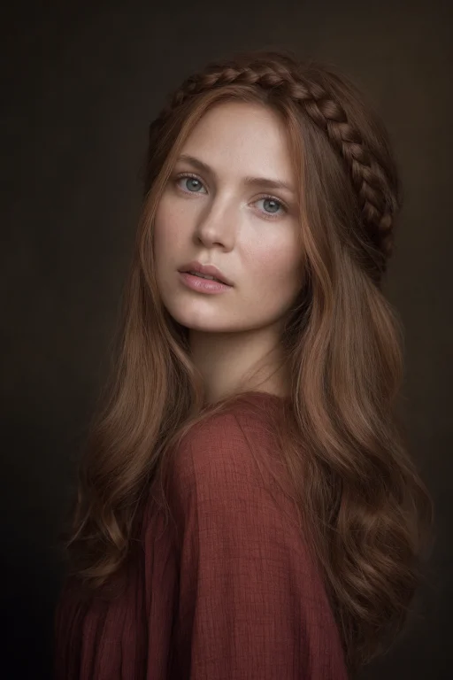 In The Style Of Sean Archer, Woman With Copper Hair And Soft...