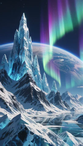 Supergroundview, Anime Key Visual Style, Cel-shaded, A Froze... — Stable Diffusion AI Prompt: supergroundview, anime key visual style, cel-shaded, a frozen ice planet world d...