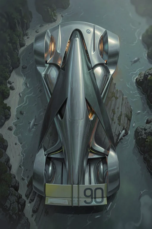 The Image Shows A Top-down View Of A Futuristic Race Car Cen...