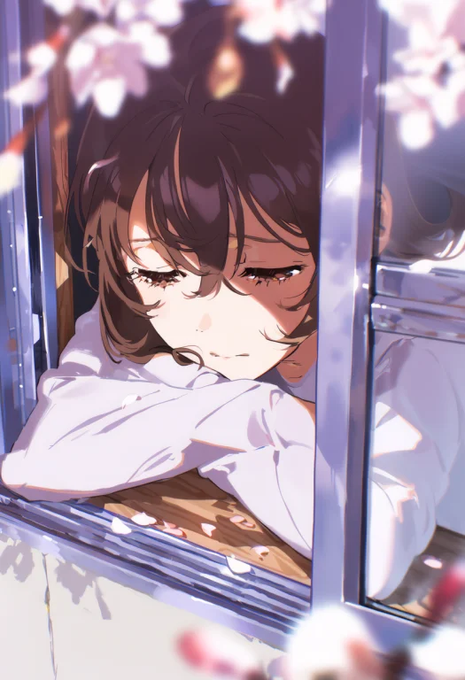 1girl, Shirt, Brown Hair, Long Sleeves, Hair Between Eyes, C...