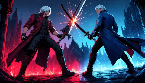 Masterpiece, Best Quality, Score7, Safe, 2boys, Dante Devil... — Stable Diffusion AI Prompt: masterpiece, best quality, score_7, safe, 2boys, dante (devil may cry), vergil (...