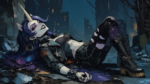 1 Girl, Punk Rarity, Mlp, Anthro Unicorn, Very Smlim Waist,... — Stable Diffusion AI Prompt: 1 girl, punk rarity, mlp, anthro unicorn, very smlim waist, smirking, cocky atti...