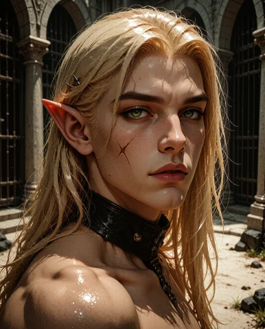A Highly Detailed Digital Painting Of A Beautiful Male Elf W... — Stable Diffusion AI Prompt: A highly detailed digital painting of a beautiful male elf with large green eyes...