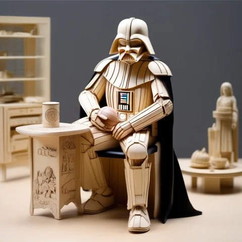 A Humorous, Highly Detailed Scene Where Everything Is Entire... — SDXL AI Prompt: A humorous, highly detailed scene where everything is entirely made of carved wo...
