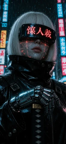 Ta86wistfall, Close-up View Of An Anime Tech-noir Assassin W... — Stable Diffusion AI Prompt: ta86_wistfall, close-up view of an anime tech-noir assassin with hip-length stra...