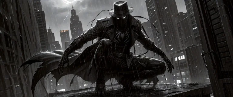 Spider-man Noir, Alone On The Edge Of A Skyscraper Rooftop I...