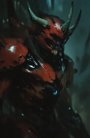 Digital Painting Dark And Moody Atmosphere Close-up Profile... — Stable Diffusion AI Prompt: digital painting dark and moody atmosphere close-up profile of a monstrous red-a...