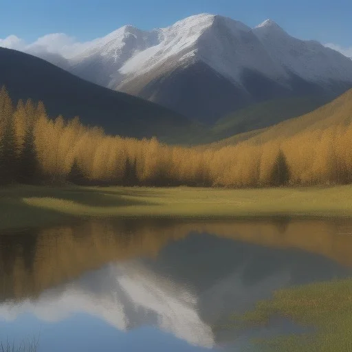 Sun,mountain,pond,