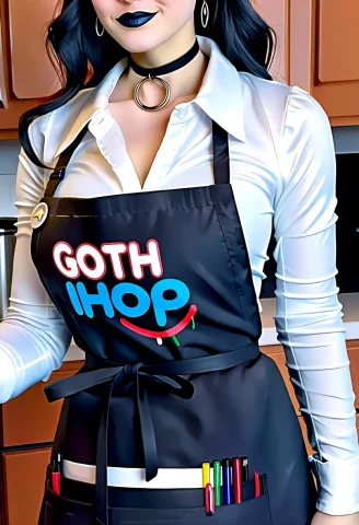 Goth Ihop, Goth Ihop, Gothihop, 1girl, Solo, Black Hair, Cho... — Stable Diffusion AI Prompt: Goth IHOP, goth ihop, goth_ihop, 1girl, solo, black hair, choker, earrings, jewe...