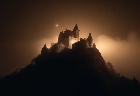 A Hilltop Castle Wreathed In Low Cloud, Cinematic Lighting,... — SDXL AI Prompt: a hilltop castle wreathed in low cloud, cinematic lighting, close-up, sepia tone...