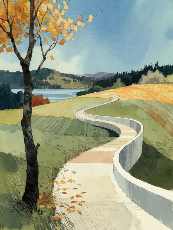 Bradhamel Art Style. A Serene, Stylized Landscape Painting O...